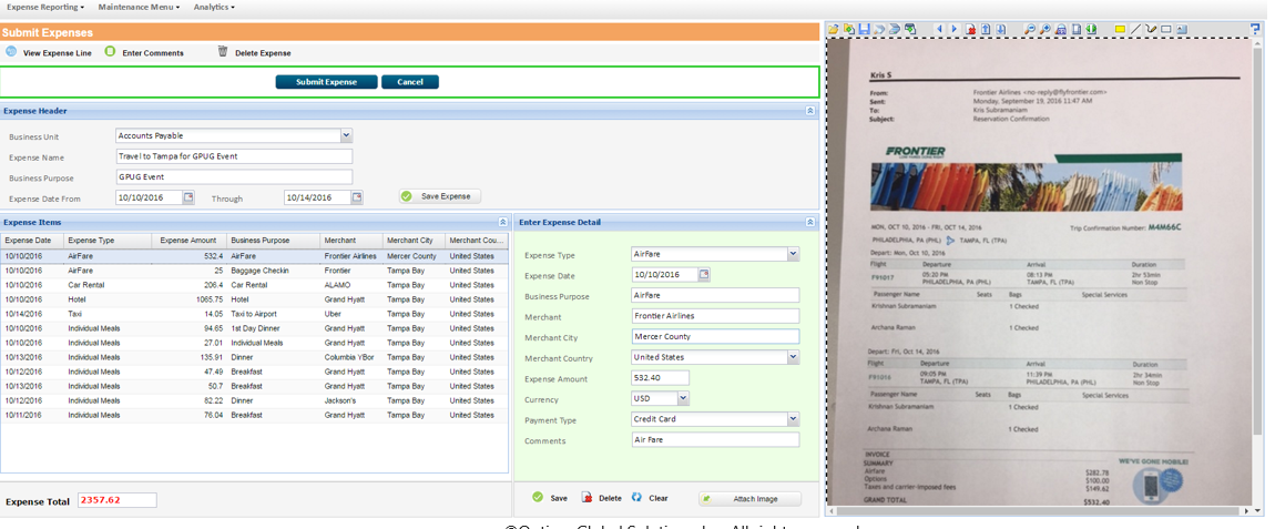 transcendEX screenshot: Expense Submission