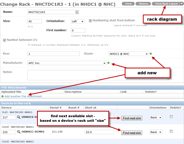 Intuitive data entry ensures that devices can be added into a rack while editing the rack itself from multi-entry forms