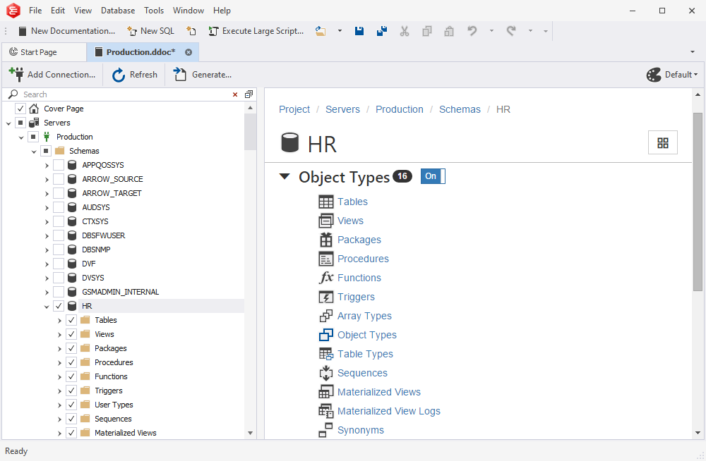 dbForge Documenter for Oracle screenshot: dbForge Documenter for Oracle broad picture of database structure
