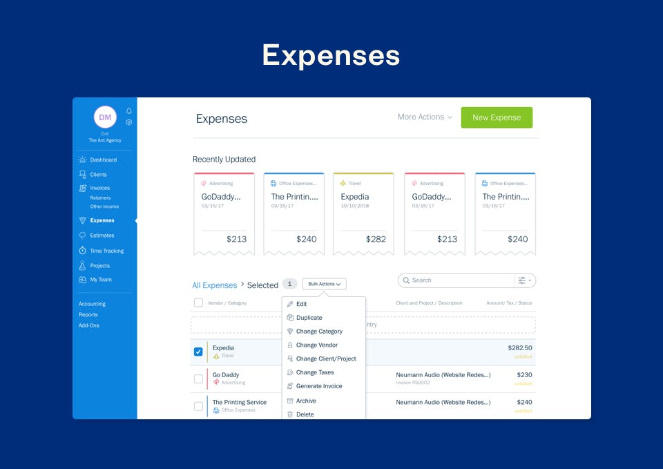 FreshBooks Software - FreshBooks expenses