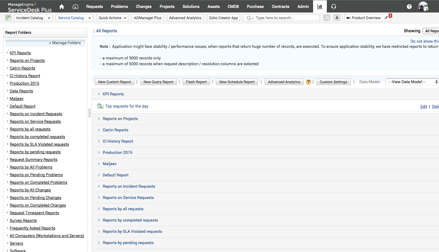 ManageEngine ServiceDesk Plus Software - Access report folders