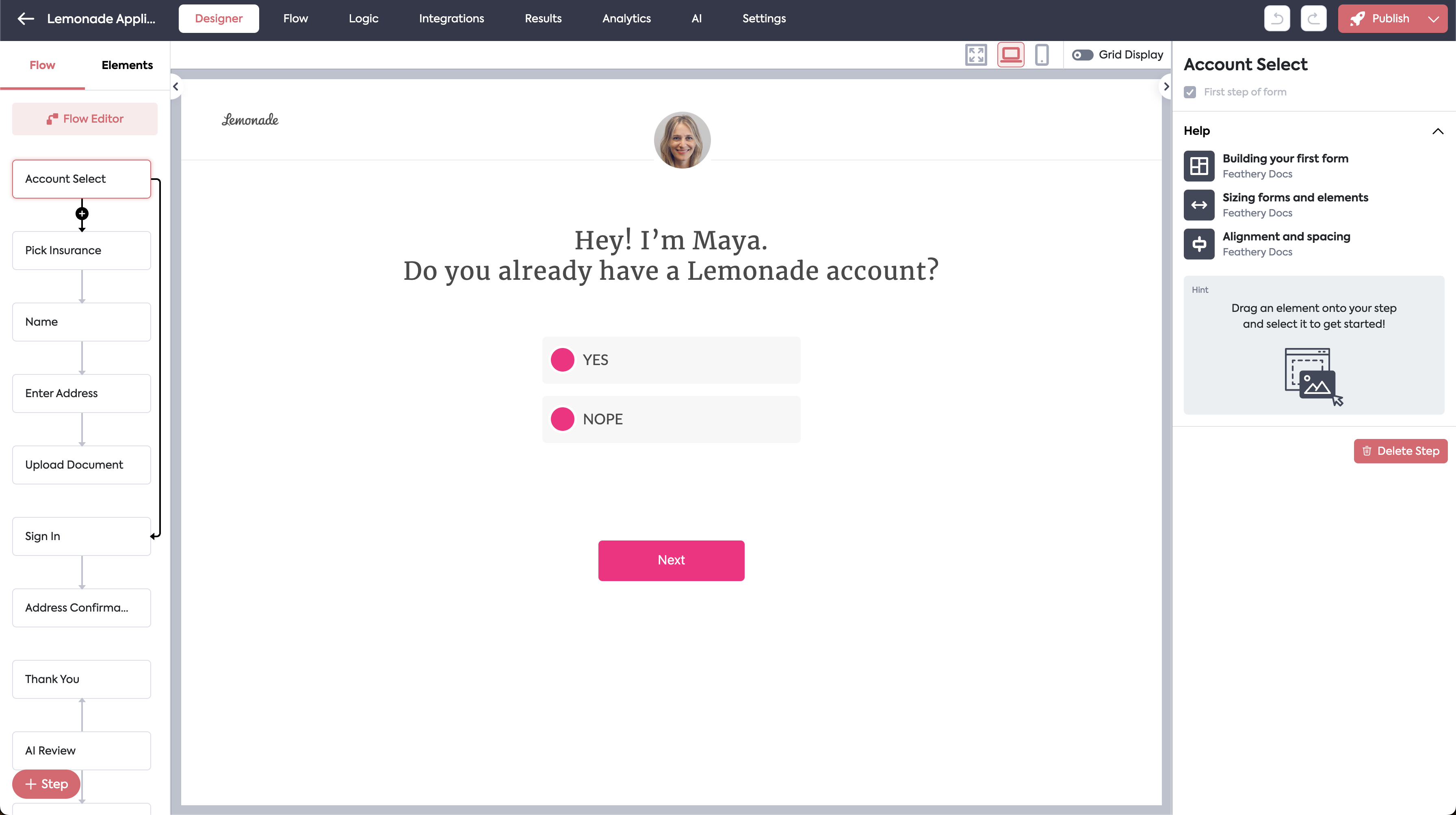 Feathery screenshot: Feathery's visual designer