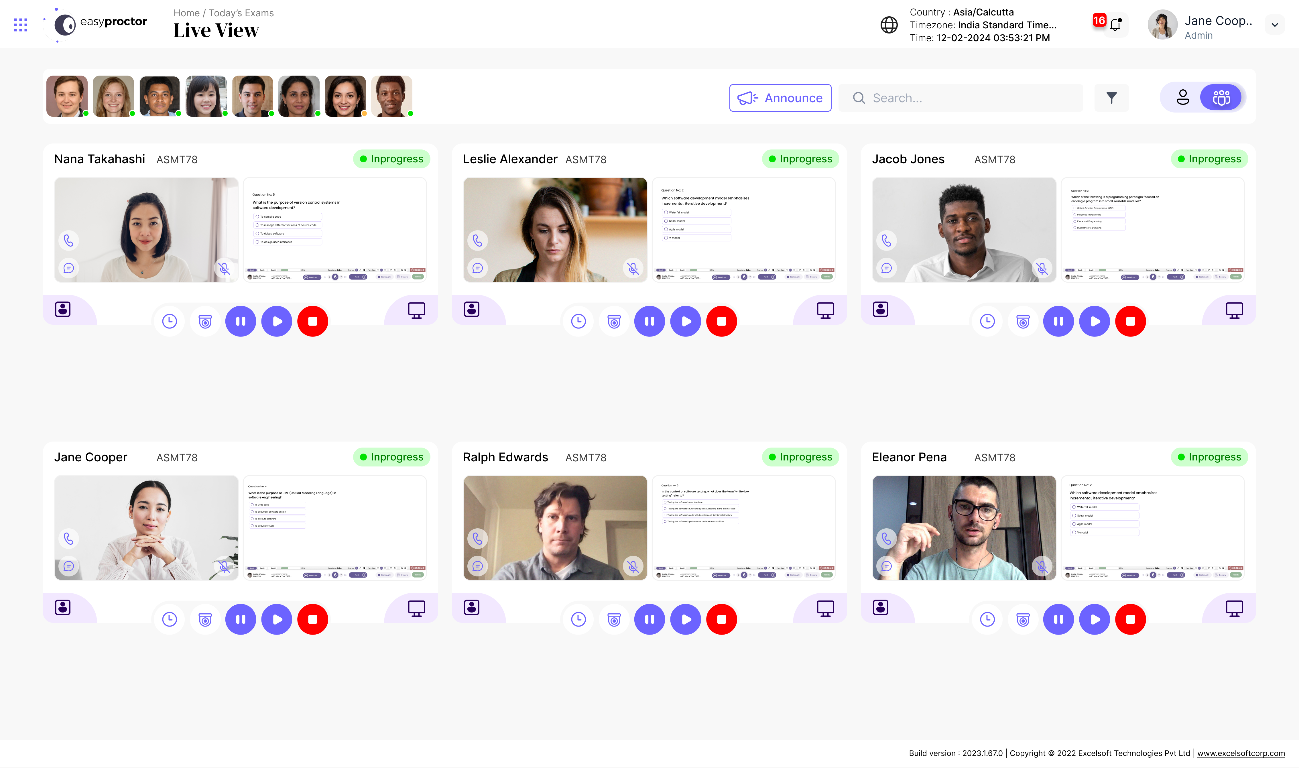 easyProctor screenshot: Live Proctoring Multi View