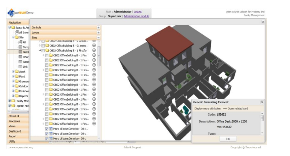 openMaint interactive viewer for 3D IFC models