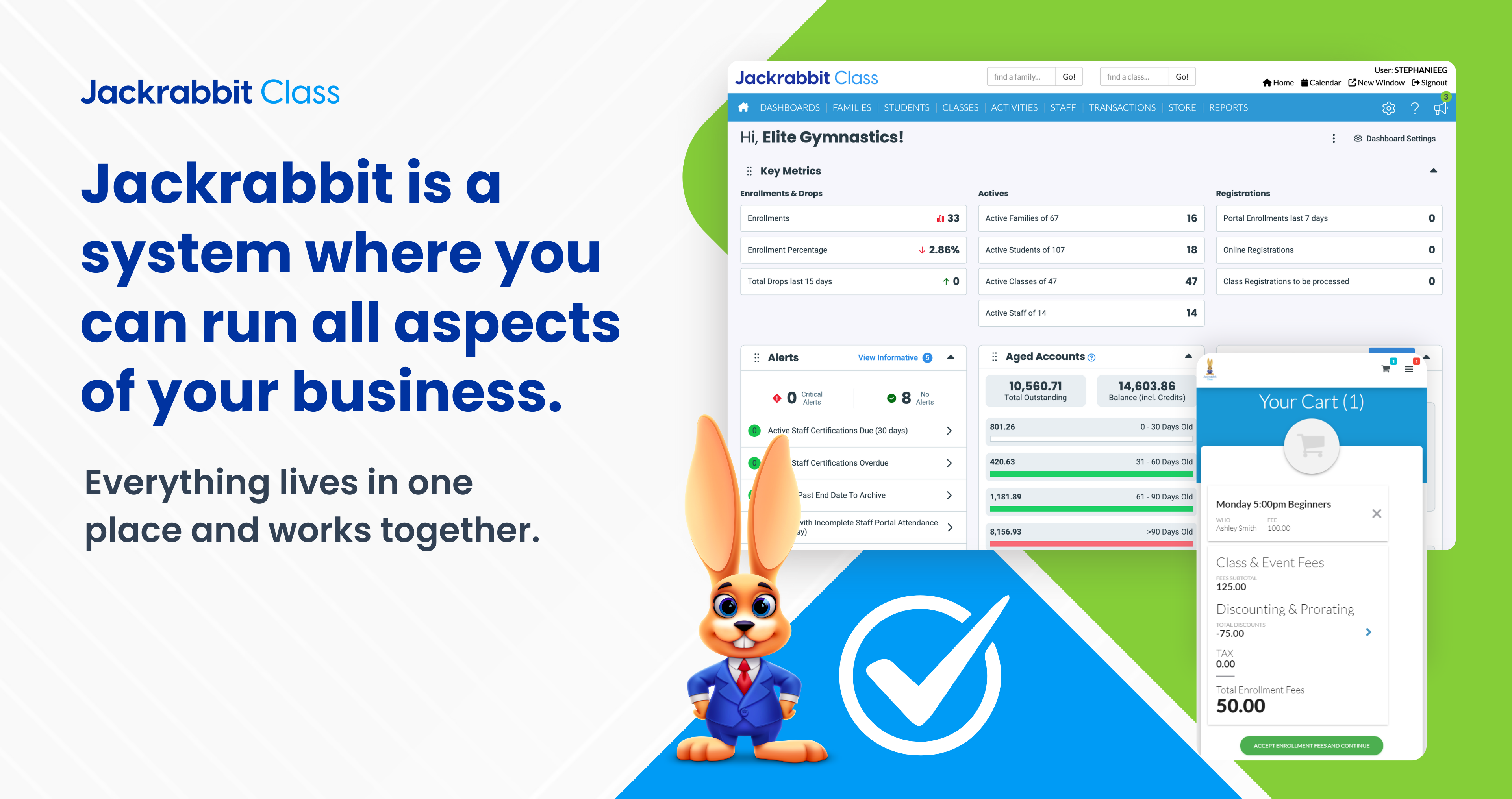 Jackrabbit Music screenshot: You don't need multiple software for your business when you have Jackrabbit. 