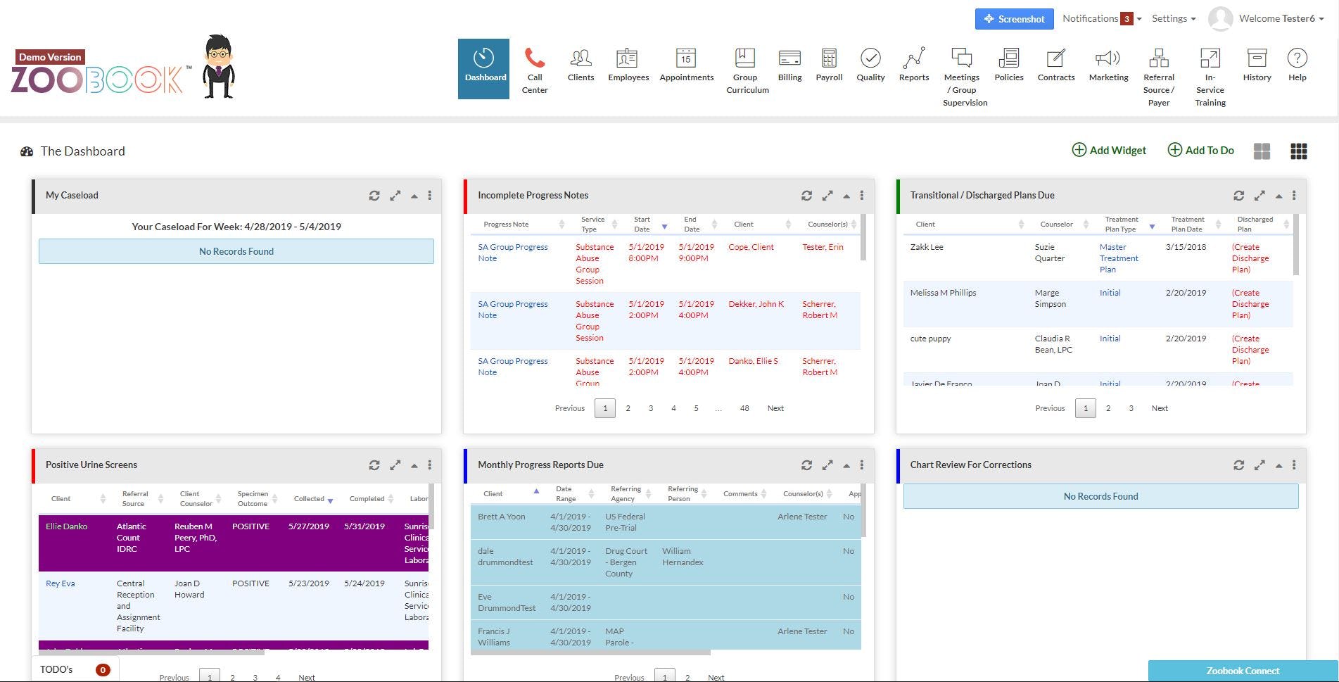 Zoobook EHR Software - Zoobook EHR dashboard