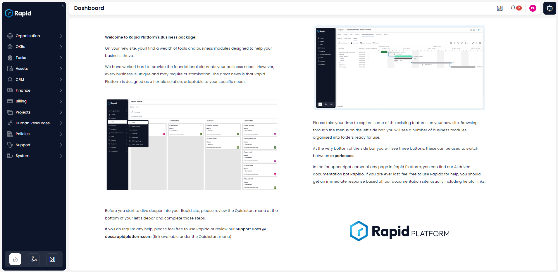 Rapid Platform screenshot: Rapid Platform
dashboard