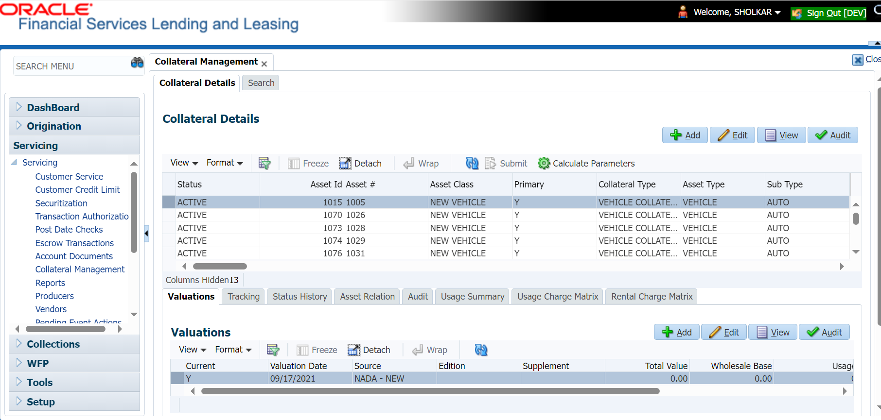 Lending & Leasing as a Service (LLaaS) Software - OFSLL - Collateral Management Screen