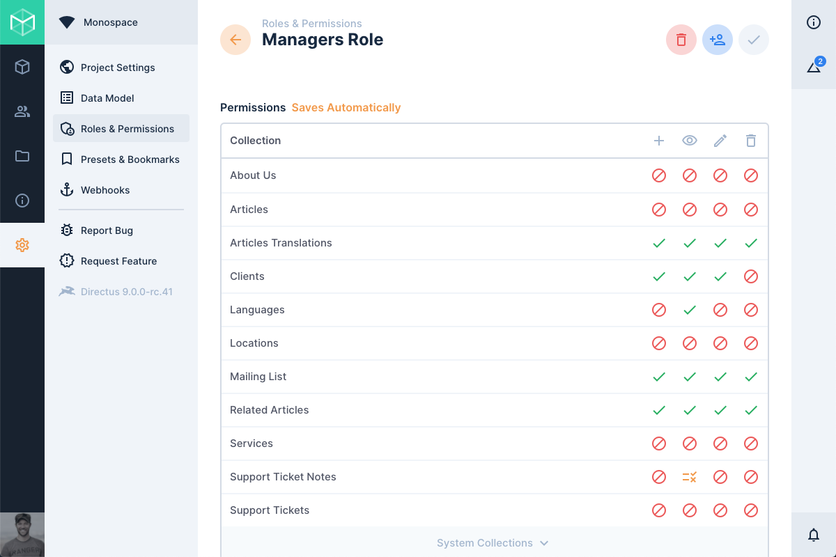 Directus Software - Role Permissions