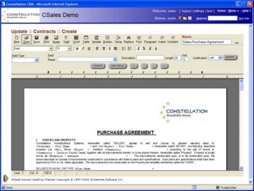 Constellation CRM contract writer - agreements