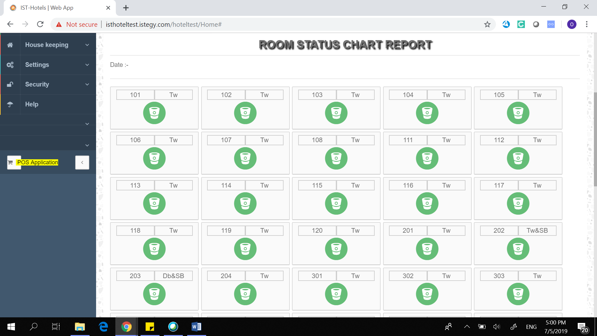 Hotel Management System room status chart screenshot