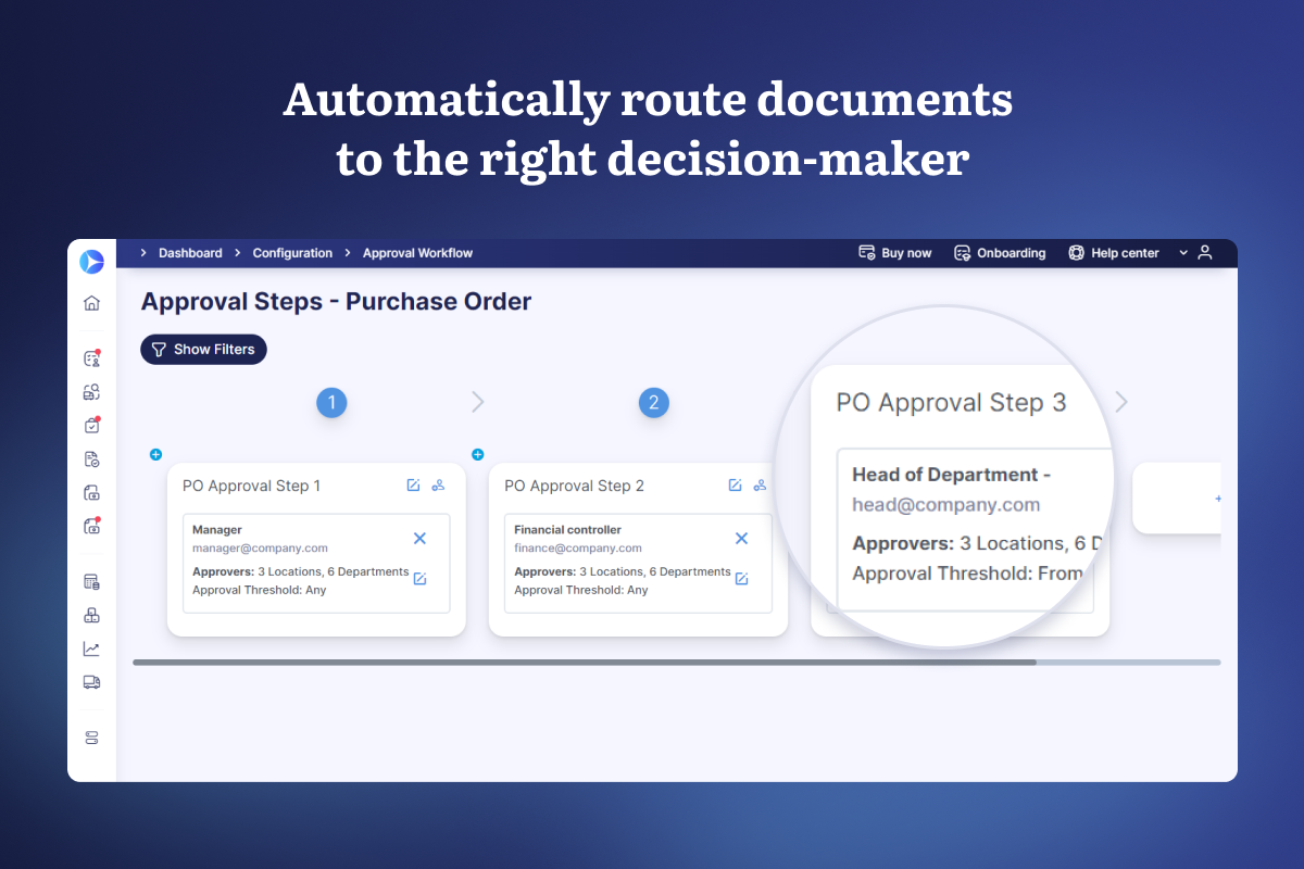 Precoro Software - Streamline your approval workflow. Add as many steps as you need and assign specific roles for colleagues, such as configuration role, supplier management, initiator, approver, and others.