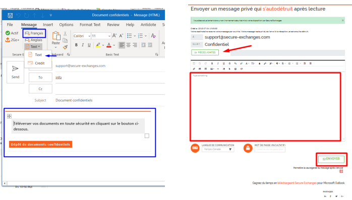 Confidential data recovery : manage the receipt of your secure data through the option of sending secure envelopes (left image) & the form to be filled (right image)