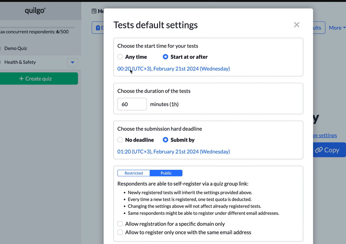 Quilgo Software - Quilgo test default settings - thumbnail