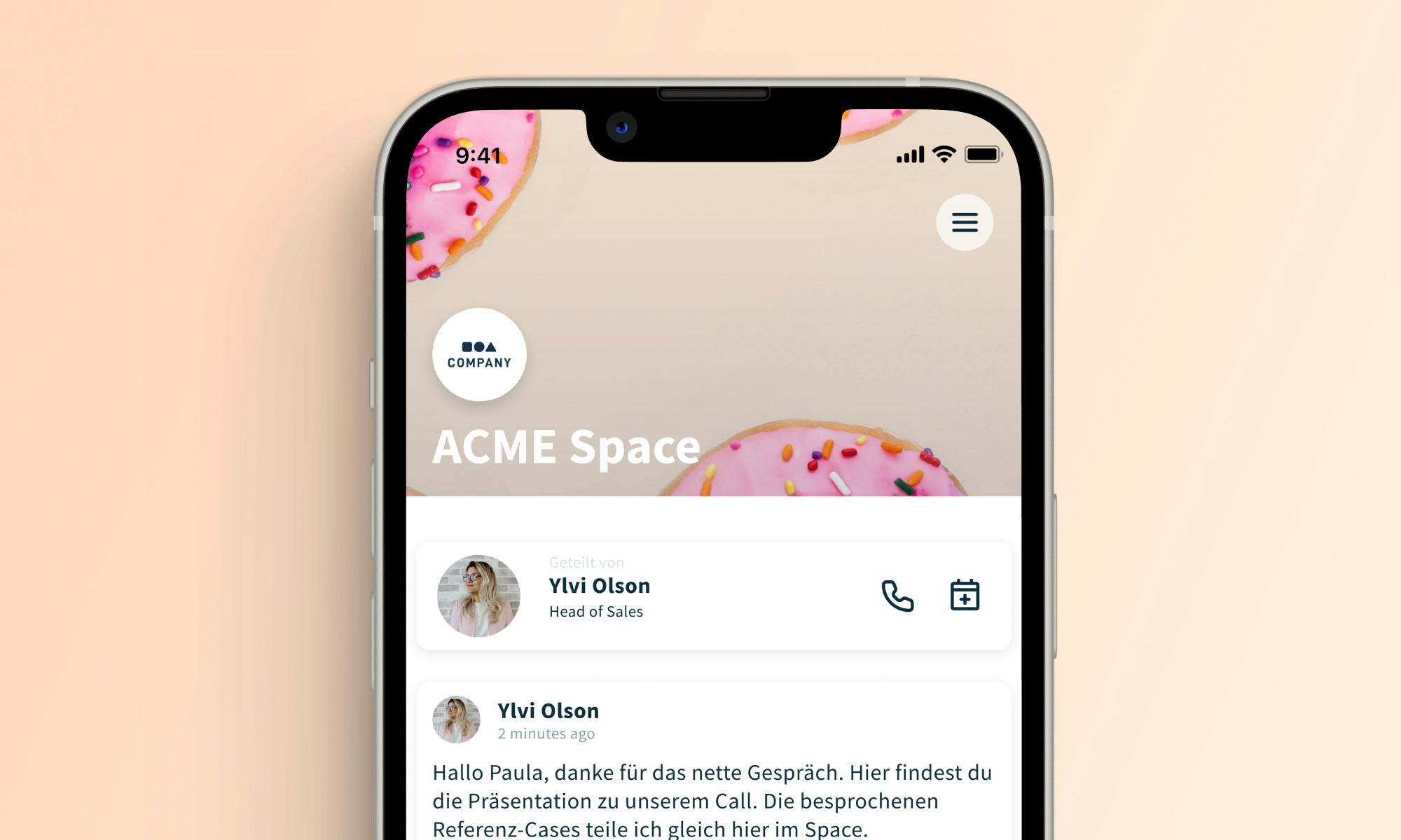haeppie Software - Show who you are and how to reach you with quick access to calendar and phone contact in guest view.