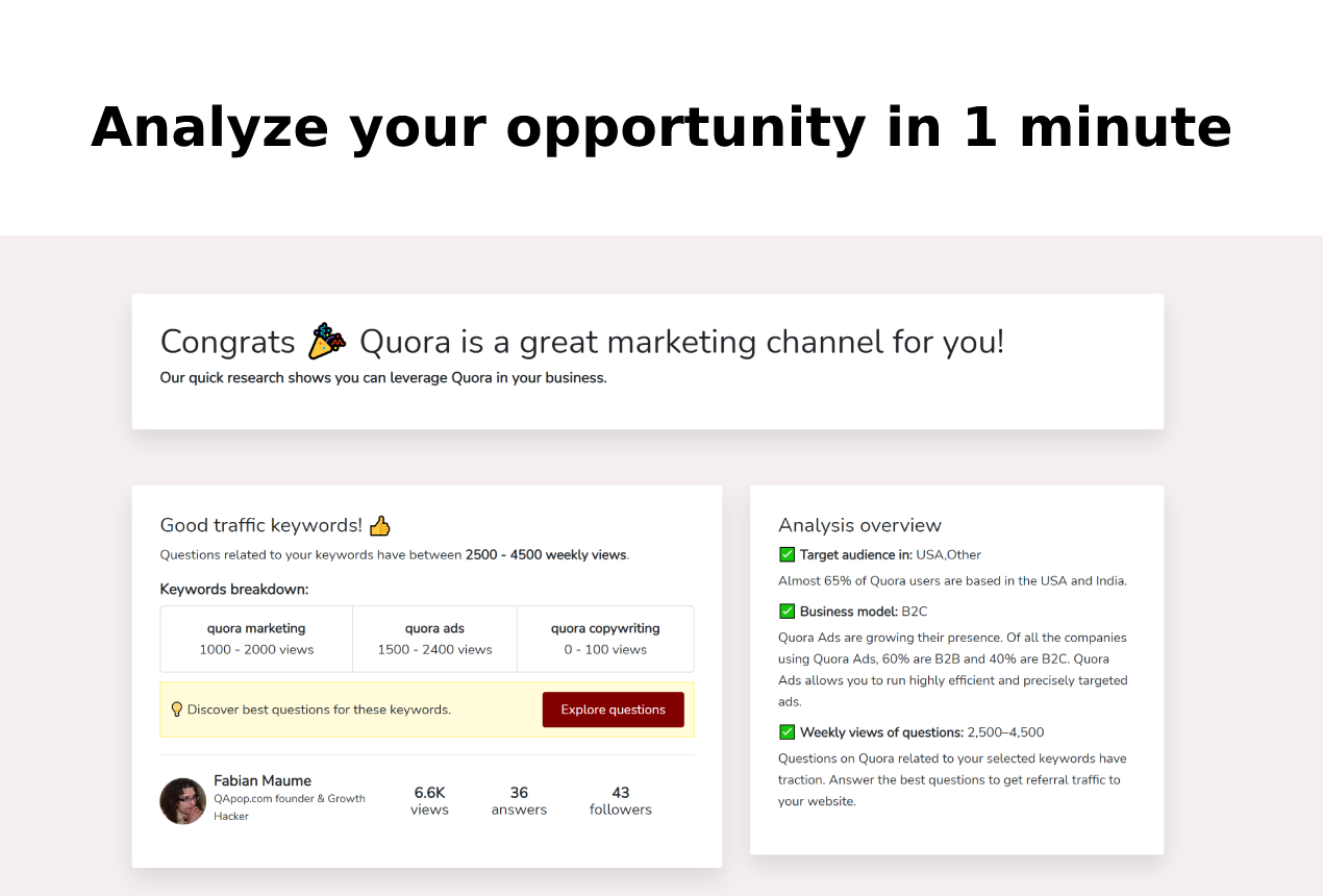 Check if Quora is for you within a minute.