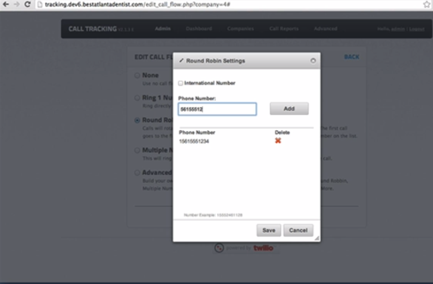 Analytic Call Tracking screenshot: Analytic Call Tracking round robin