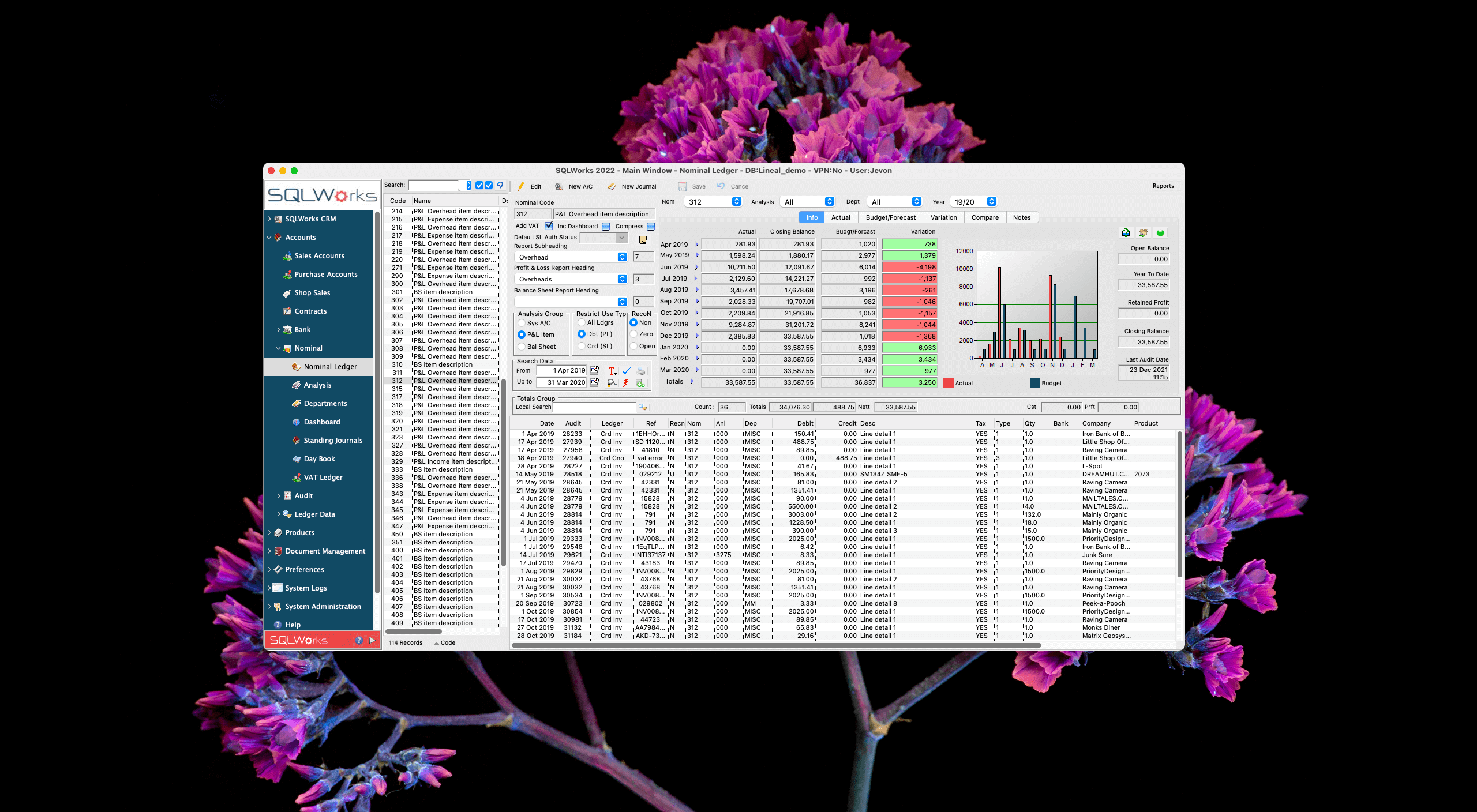 SQLWorks screenshot: Nominal Ledger Example