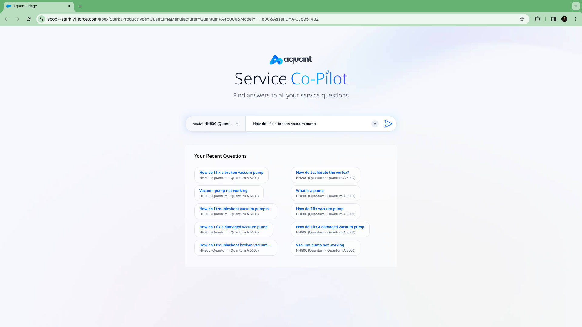 Aquant screenshot: Aquant Service Co-Pilot - Knowledge Search