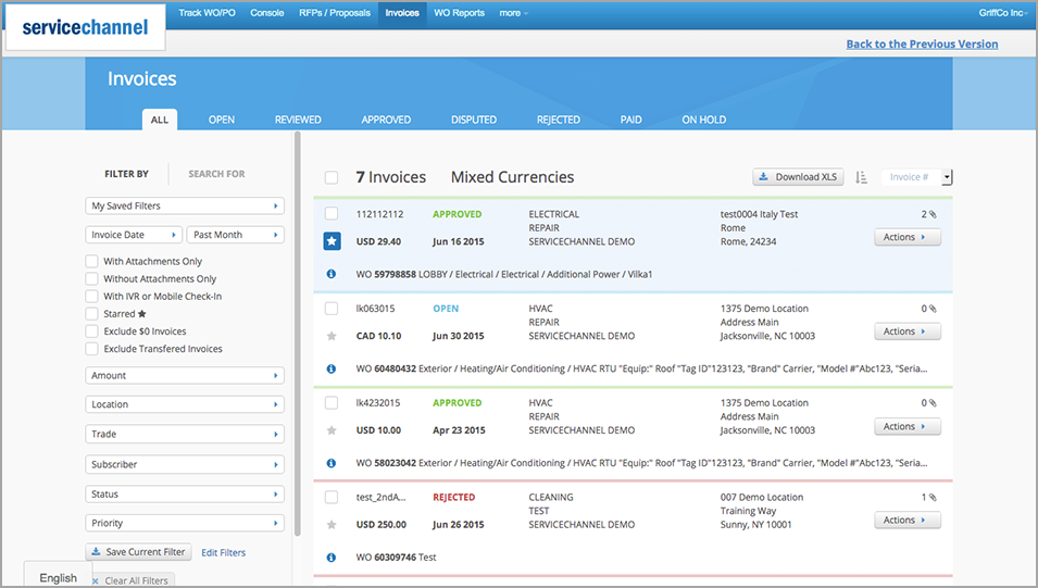 ServiceChannel Software - View invoices submitted by service providers and all invoice statuses