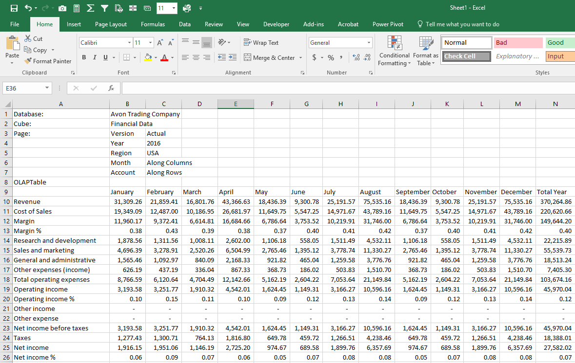 PowerOLAP report in Excel