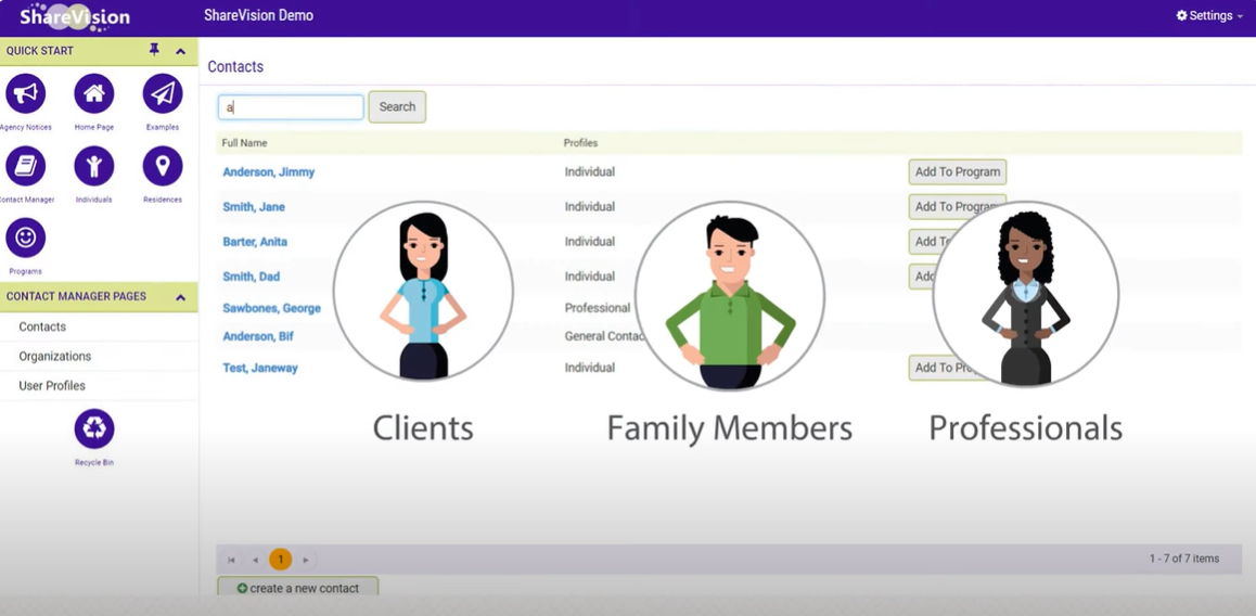 ShareVision manage contacts
