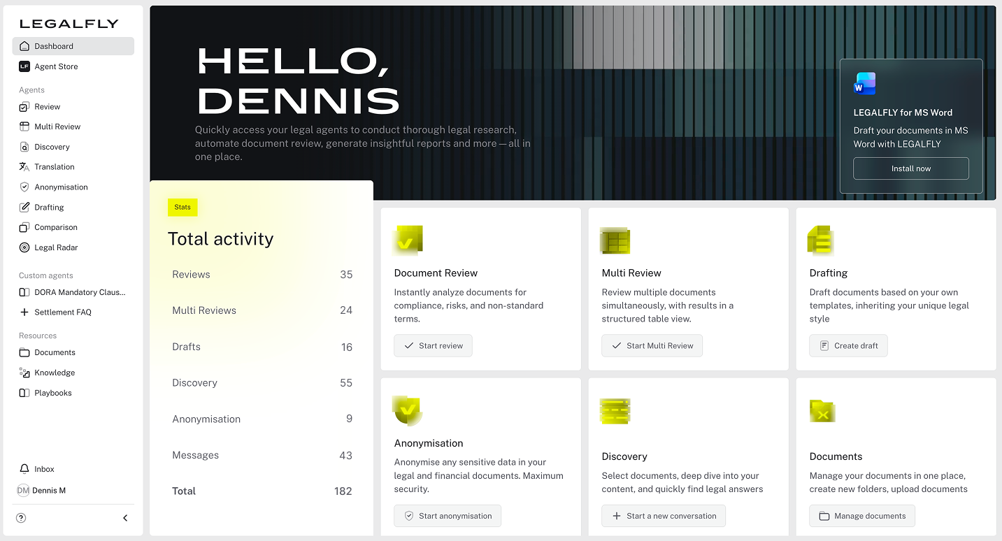 LEGALFLY screenshot: LEGALFLY dashboard