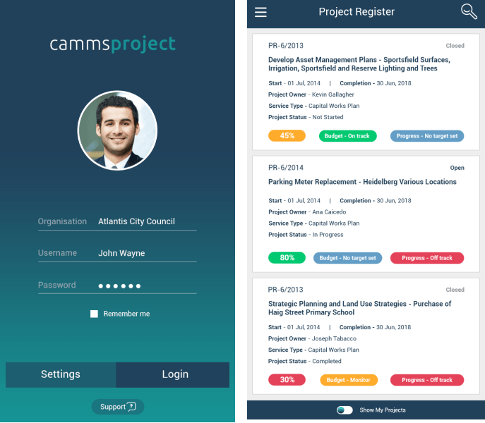 Camms.Project Software - The companion cammsproject app for iOS and Android platforms allows for anytime anywhere access on smartphones and tablets