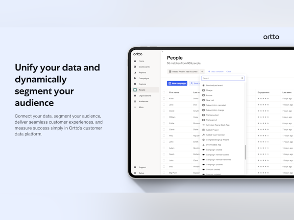 Ortto Software - Unlock a single view of the customer journey with unified data. Put an end to your siloed view by using no-code integrations that bring data from product, marketing, finance, support and sales together.