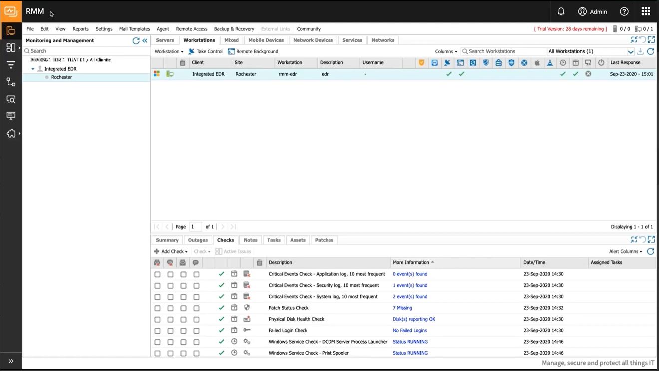 Endpoint Detection and Response screenshot: Endpoint Detection and Response workstation monitoring