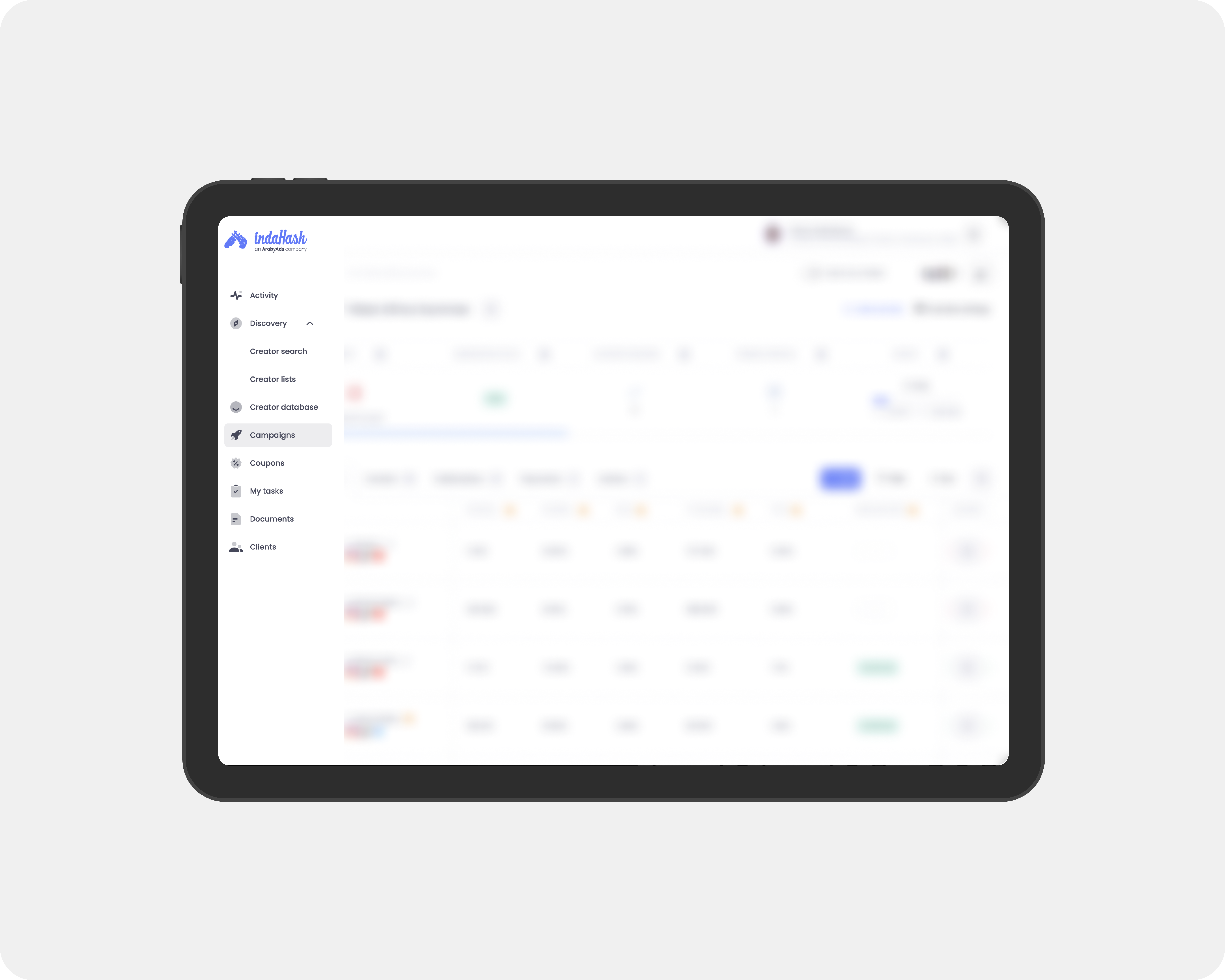 indaHash screenshot: Top Menu