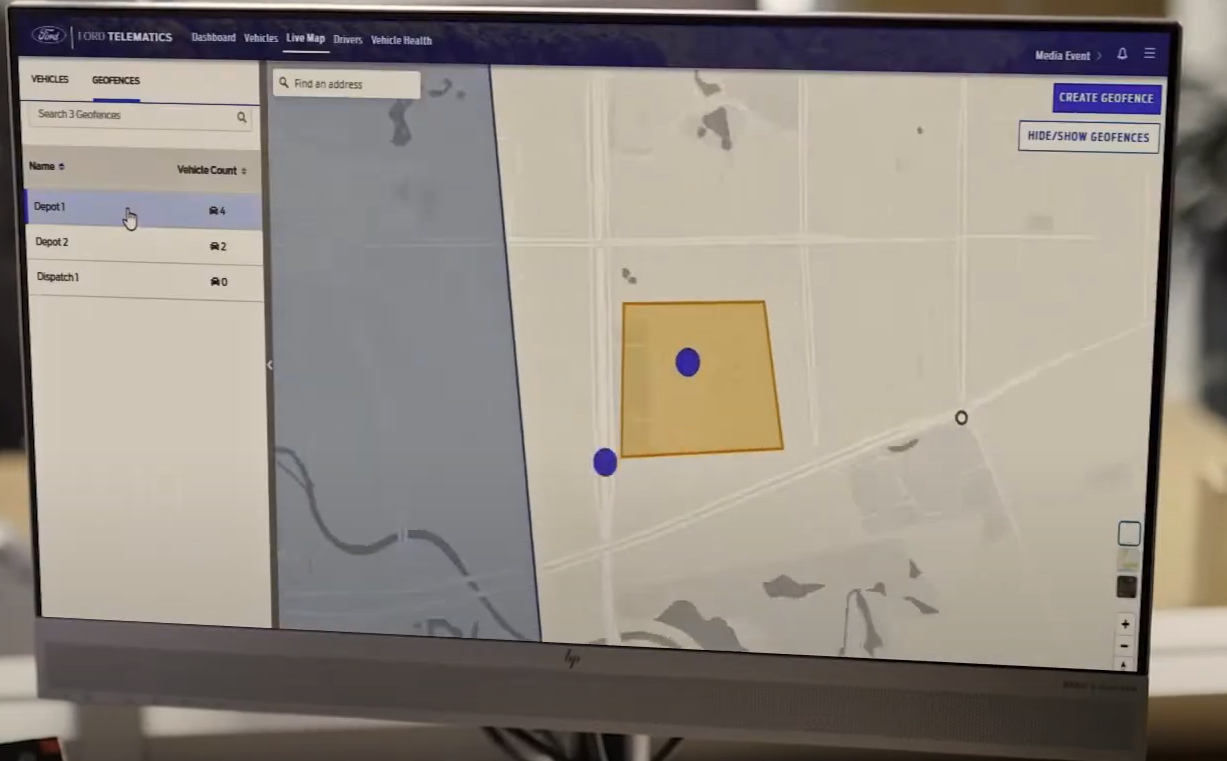Ford Pro screenshot: Ford Pro live map
