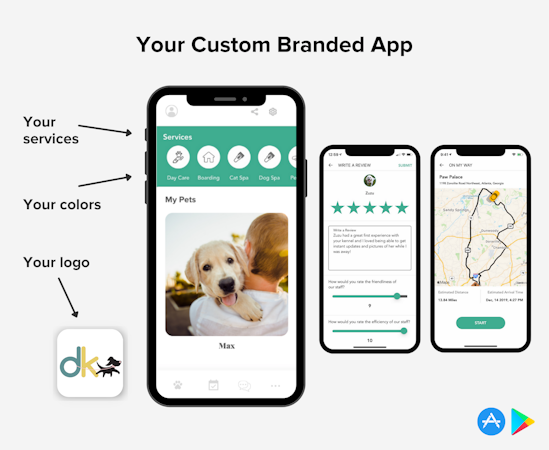 RunLoyal screenshot: Give your customers your own custom branded mobile app so they can request appointments, send immunizations and feeding info, message back and forth, and much more.