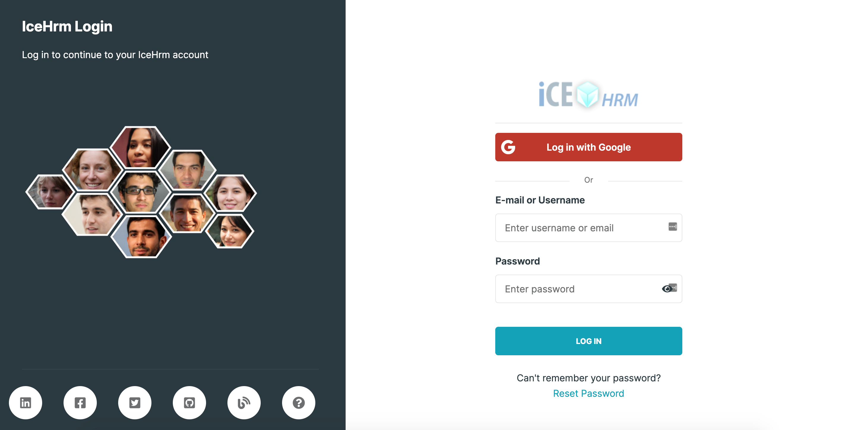 IceHrm screenshot: Login screen