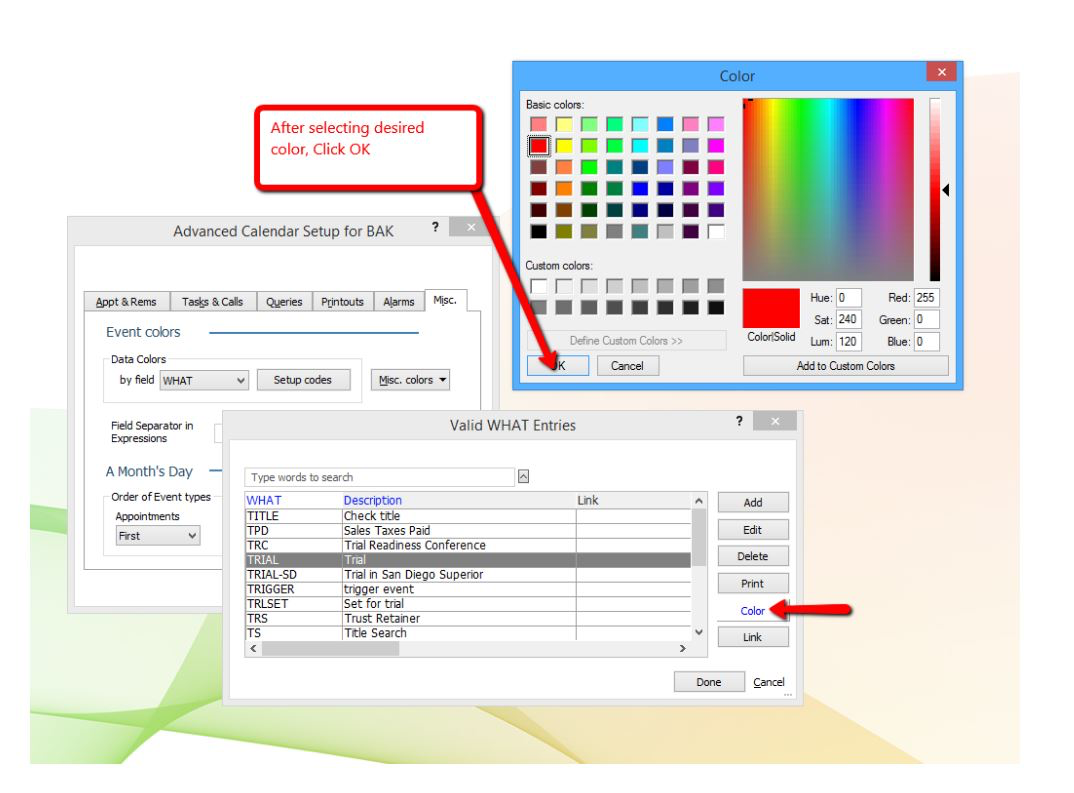 Abacus Private Cloud Software - Color-code the calendar