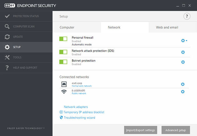 ESET Endpoint Security Software - ESET Endpoint Security network setup screenshot