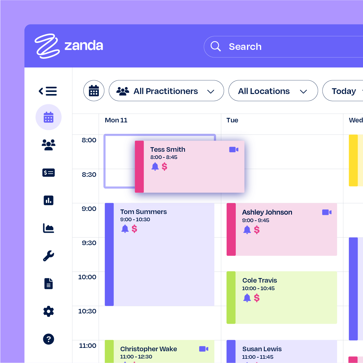Zanda screenshot: Zanda manage calendar
