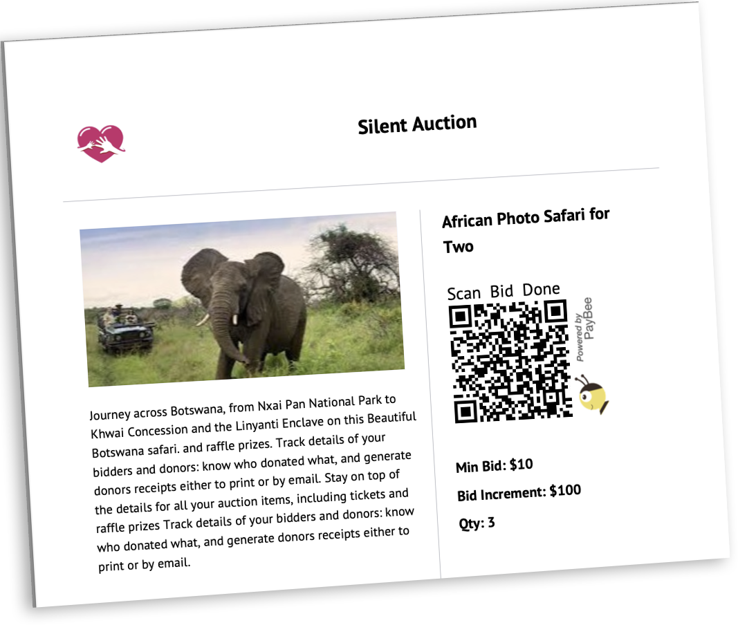 Automatic Silent Auction Item Sheets