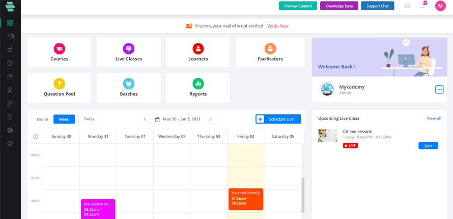 Mykademy screenshot: Mykademy dashboard