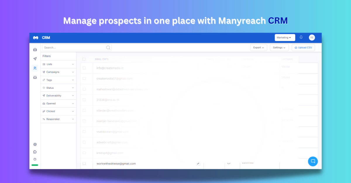 Manyreach screenshot: Manyreach prospect management