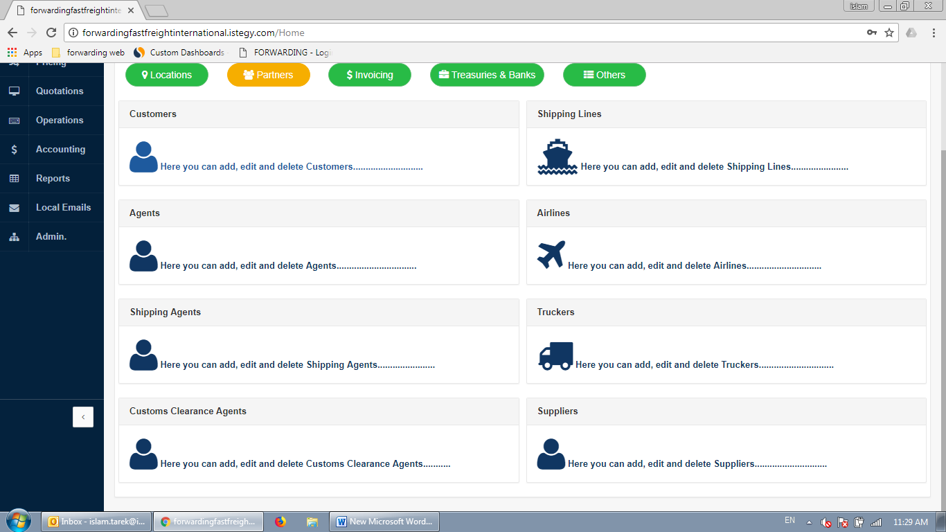 CloudWadi Logistics Software partners screenshot