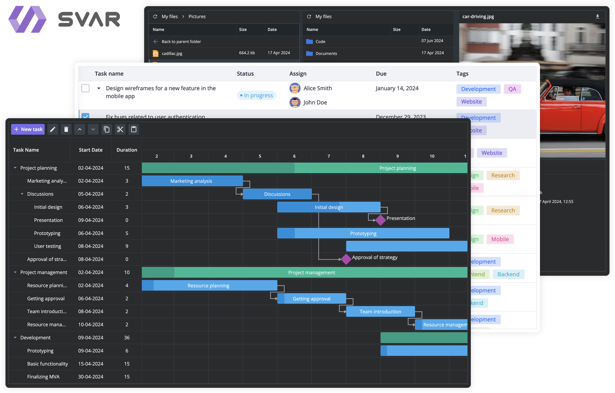 SVAR screenshot: SVAR UI widgets