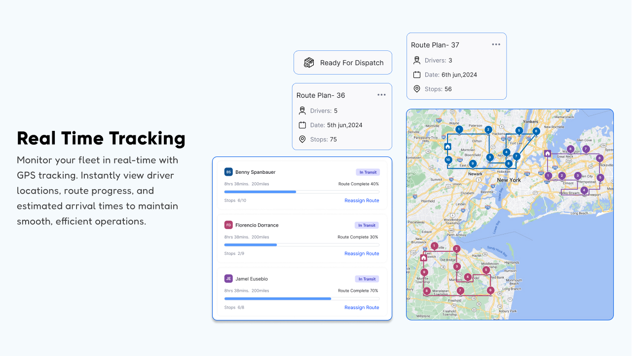 Upper Software - Monitor your fleet in real-time
with GPS tracking. Instantly view driver locations, route progress, and estimated arrival times to maintain smooth, efficient operations.