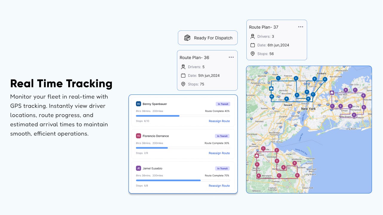 Upper Software - Monitor your fleet in real-time
with GPS tracking. Instantly view driver locations, route progress, and estimated arrival times to maintain smooth, efficient operations.