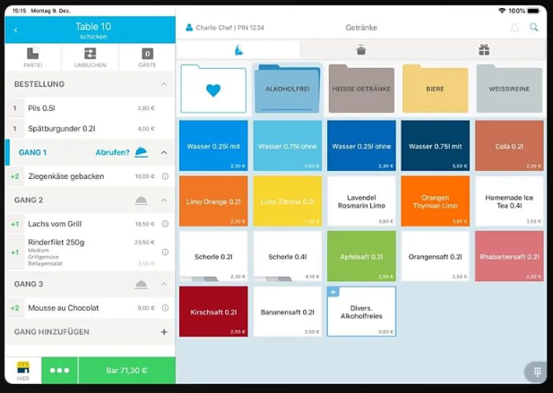 orderbird POS screenshot: orderbird POS table information