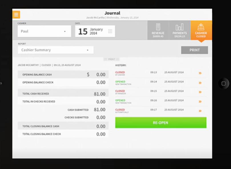 Rover cashier dashboard screenshot