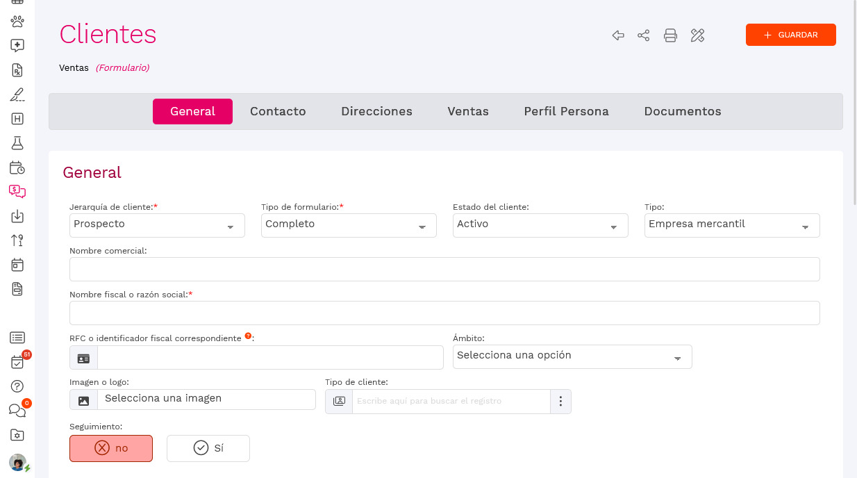 Zendha Core's client interface offers clear forms and categorized fields for recording vital information, with the flexibility to add notes and attachments for the business organization.