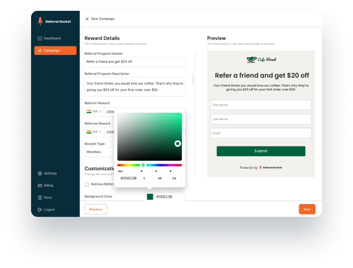 Referral Rocket screenshot: Customization of branding