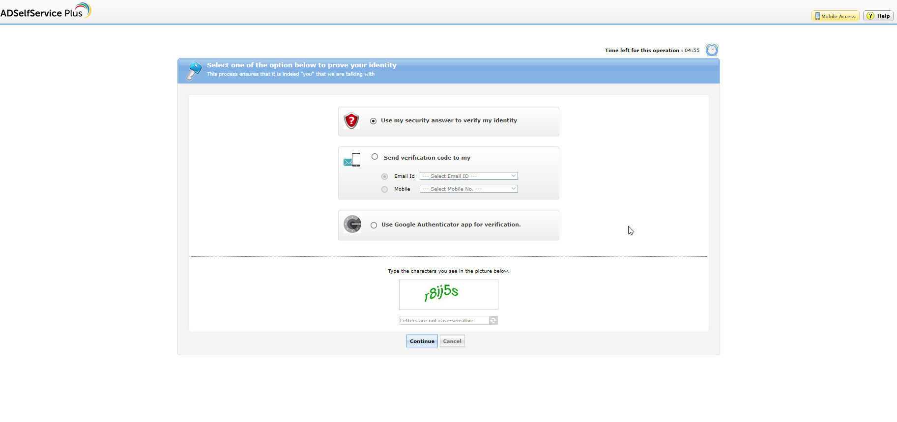 ADSelfService Plus Multi-factor authentication