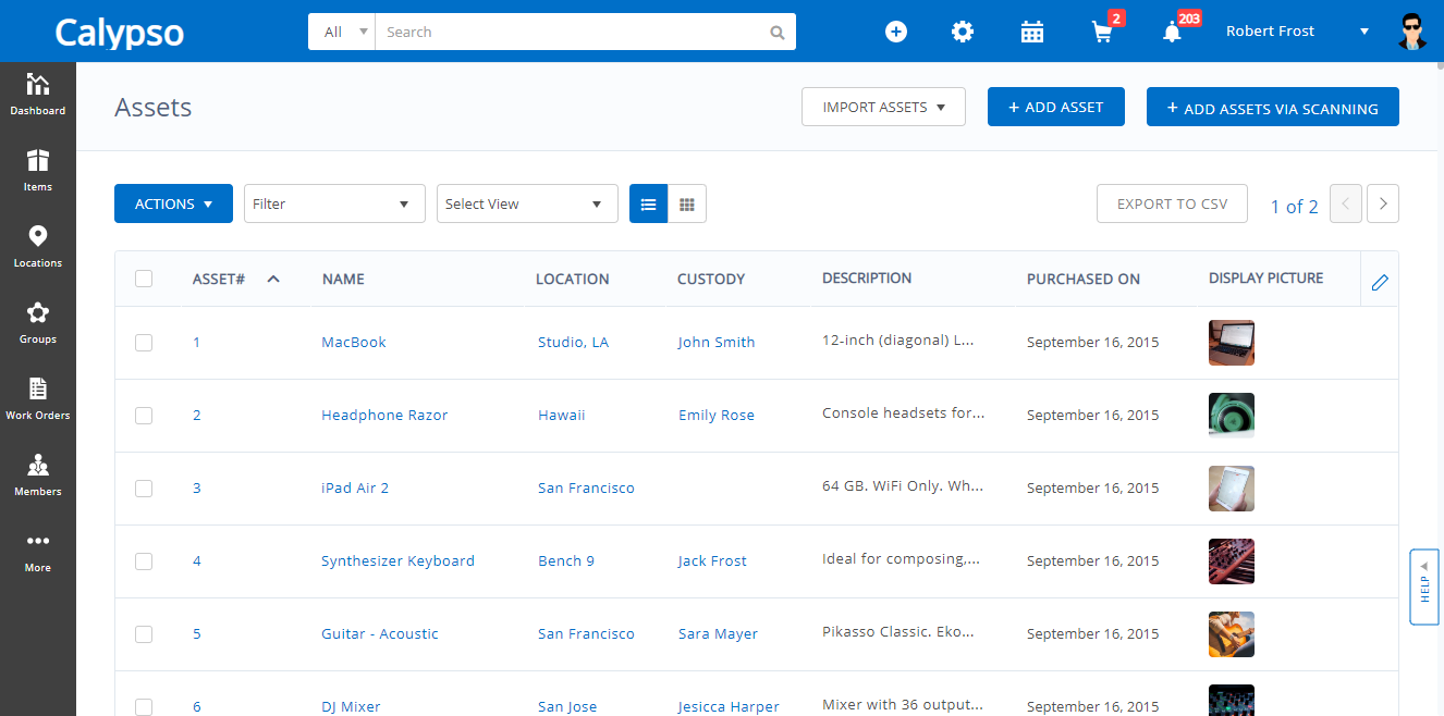 Asset list view